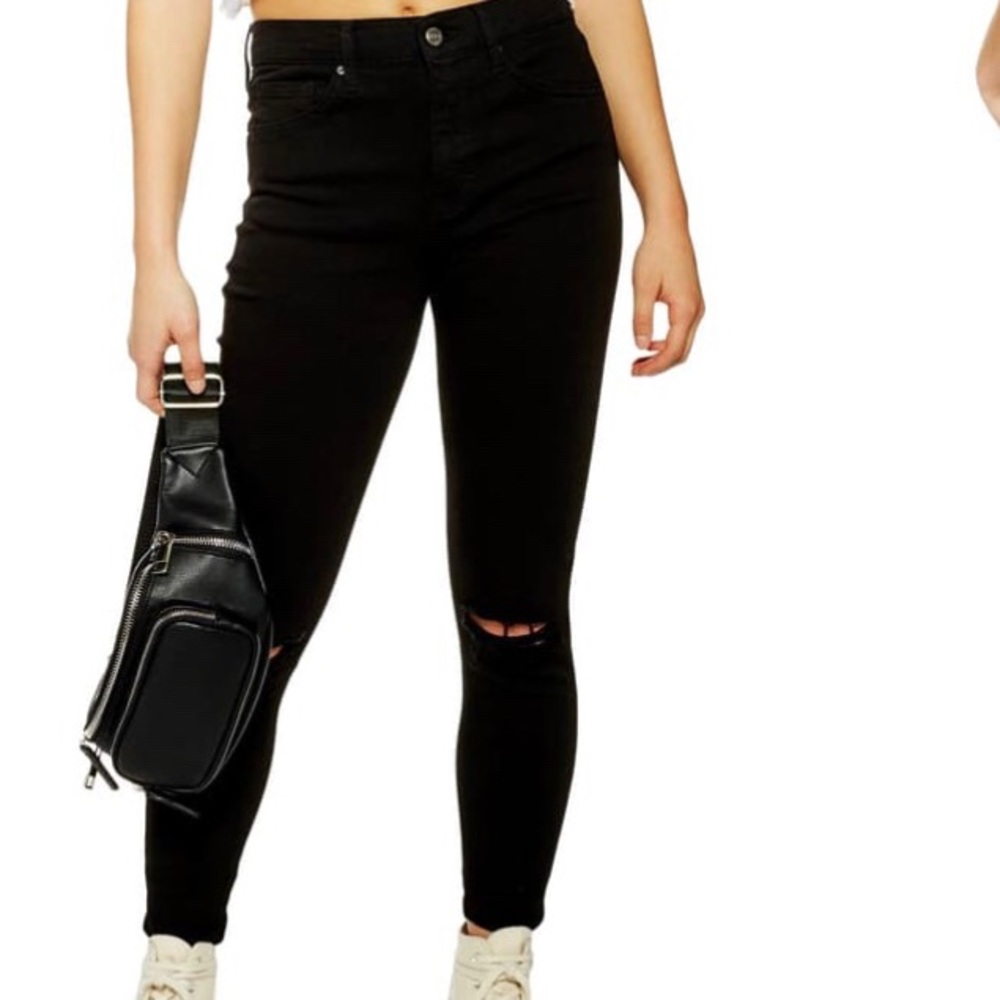 Topshop ripped knee Leigh black skinny jeans